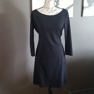Three quarter sleeve black midi dress